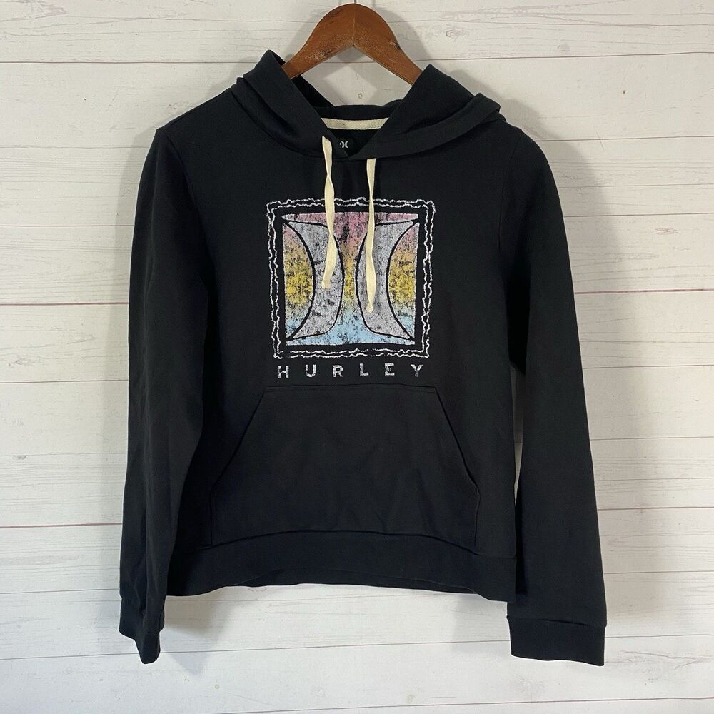 Hurley Womens Pullover Hoodie Sweatshirt Sz Small Black Pocket Cotton Blend